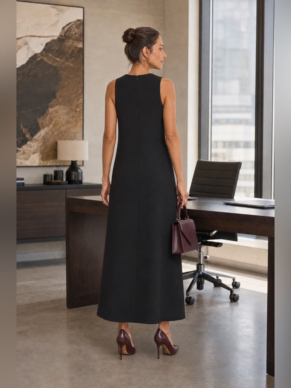Theory Black Sleeveless A-Line Maxi Dress Side Slit Size 0 - Picture 5 of 8